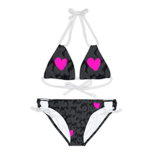 “Hugs & Kisses” Strappy Bikini Set (AOP)